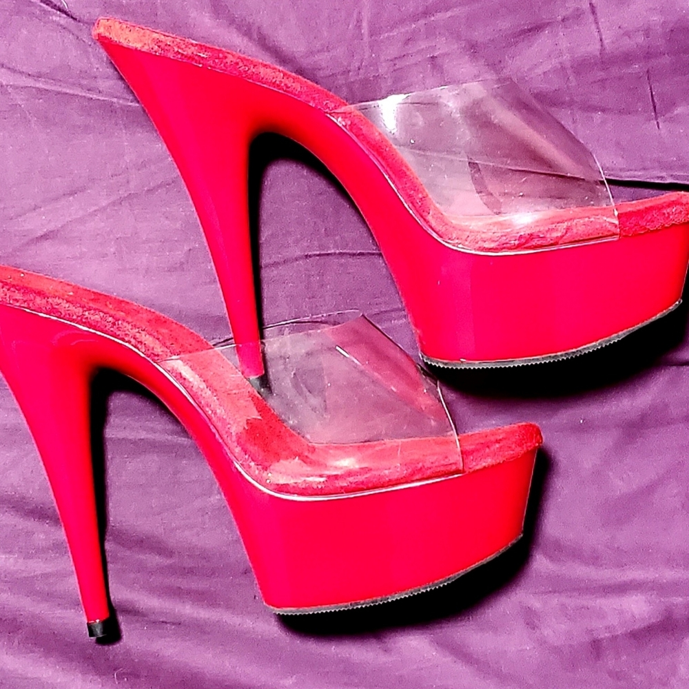 Red platform stiletto high heel slide/mule
